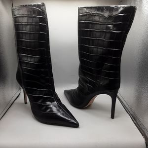 Schutz Mary Croc-Embossed Boots Women's 9B(M) Black Leather Wide Shaft